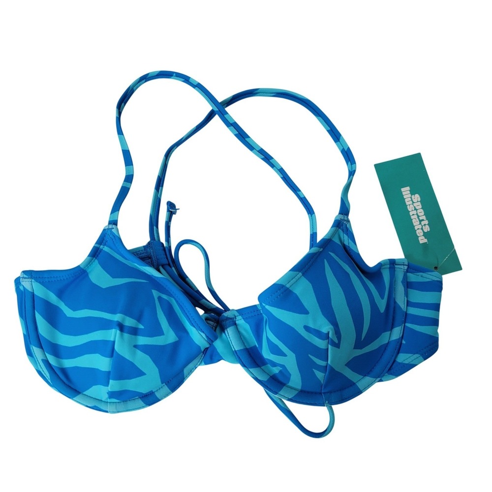 Sports Illustrated Azure Blue Zebra Print Underwire Bikini Top Size S‎